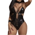 thumbnail image 2 of ICHUANYI Clearance Women Exquisite Artificial Leather Lingerie Set Babydoll Intimates Sleepwear(Black, XXXL) Ichuanyi Ichuanyi, 2 of 9