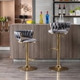 thumbnail image 2 of Swivel Height Adjustable Bar Stools Set of 2, Simple Velvet Bar Stools with Low Back and Gold Base, Counter Height Bar Chairs Luxury Gold Bar Stools for Kitchen Island, Pub and Dining Room, Gray, 2 of 7