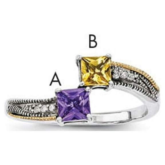 14K Two-Tone Gold Ring Band Mother's & Family Yellow Semi Mount center Stone Mounting Square Diamond Round 9 mm