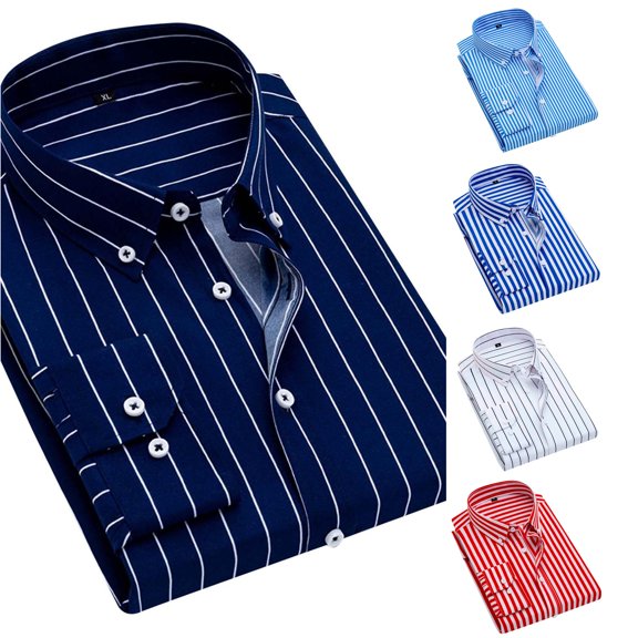 Wxolcjlv Mens Striped Button Down Shirt Classic Turn Down Collar Office Blouses