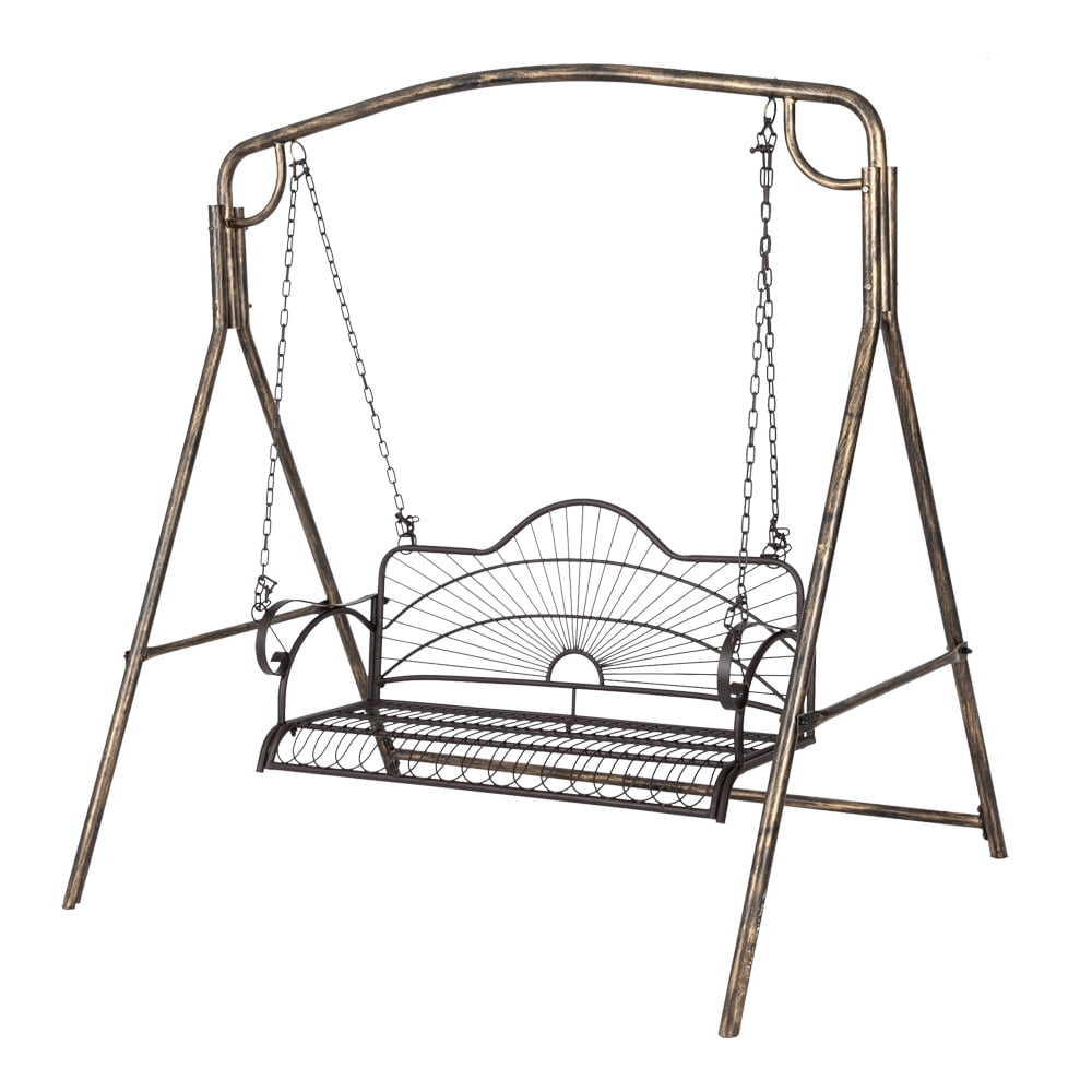 Hanging Iron Porch Swing, Double Person Outdoor Patio Swing Chair with