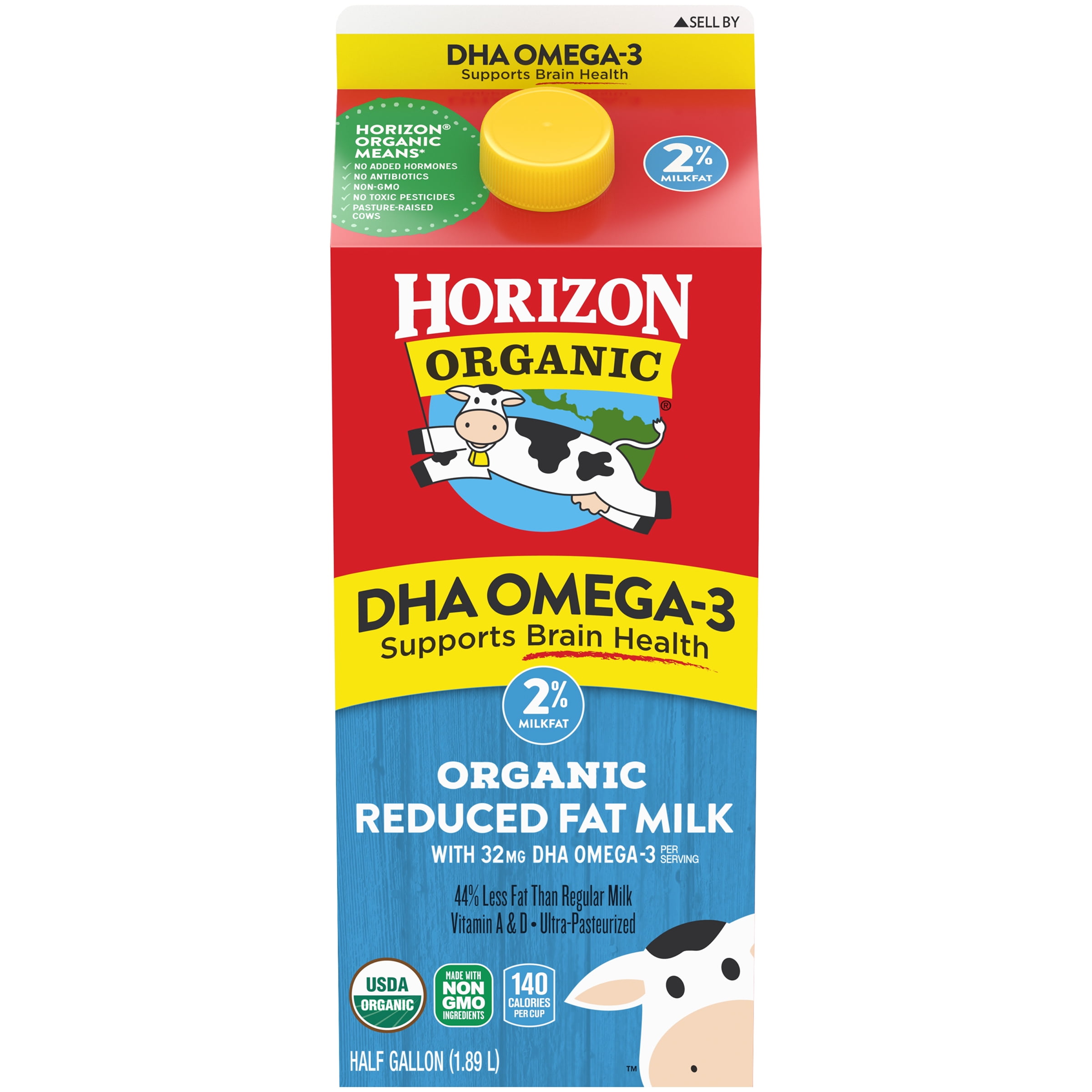Horizon Organic 2 Reduced Fat DHA Omega3 Milk, Half Gallon Walmart