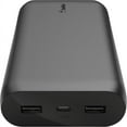 thumbnail image 3 of Belkin Portable Power Bank Charger 20K (Portable Charger Battery Pack w/Dual USB Ports, 20000mAh Capacity) for iPhone, iPad, AirPods and More, Black (BPB003btBK), 3 of 7