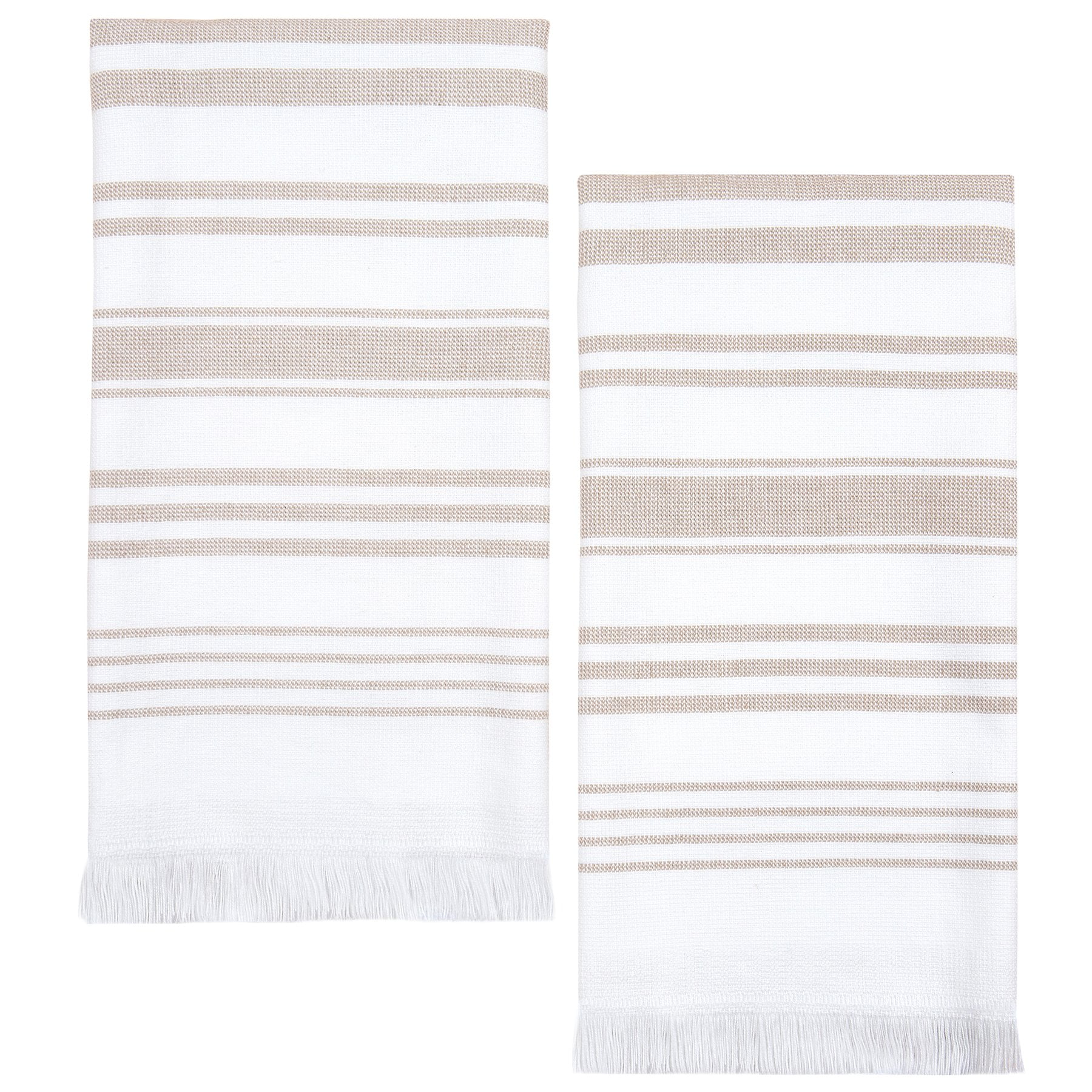 Sticky Toffee Cotton White Hand Towels Set of 2 | Soft and Absorbent Terry Towels | 28 in x 16 in | Tan