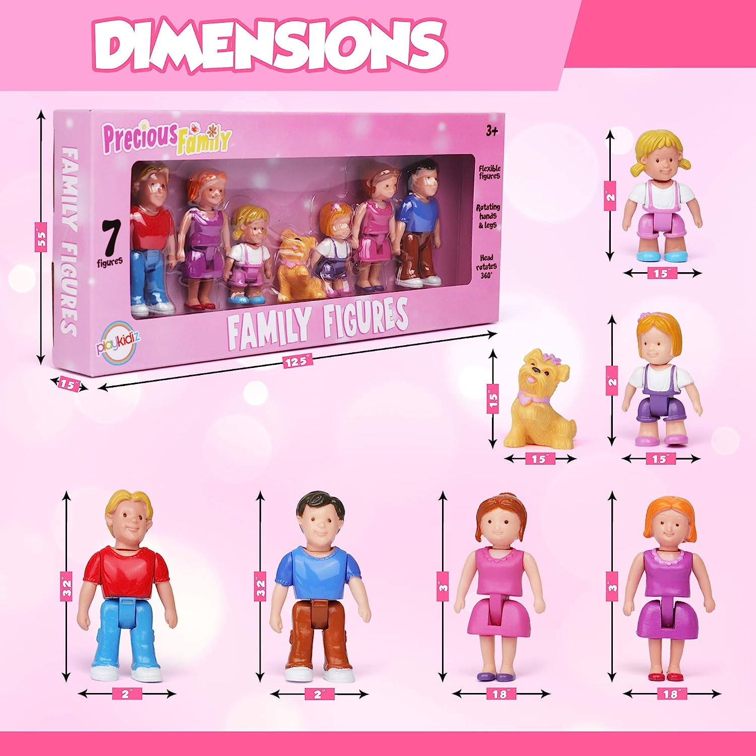 Playkidz Dollhouse Family Figures, 7 Miniature People Set with