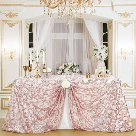 

B-COOL Sparkly Sequined Tablecloth 60x102inch Rose Gold Vine Decorative Luxurious Sequin Tablecloth