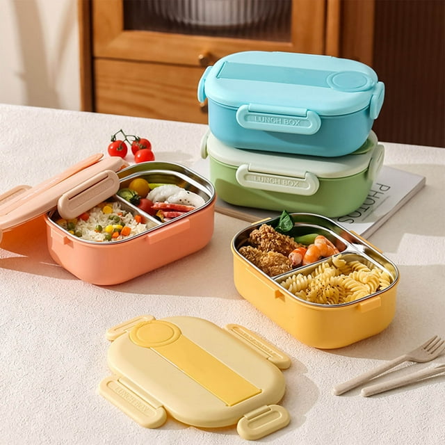 Fiambrera de microondas | Caja Bento Fresca Pequeña Portátil con Vajilla | Materiales ligeros y seguros para uso alimentario | Diseño particionado a prueba de fugas para oficina, estudiantes, viajes