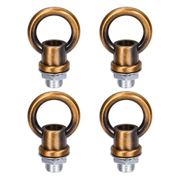 Uxcell 18Lb Load Lamp Female Loop Holder 4 Set M10 Fine Thread Lifting Eye Nut Hook Ring Gold Copper 1.1 x 1.4 inch