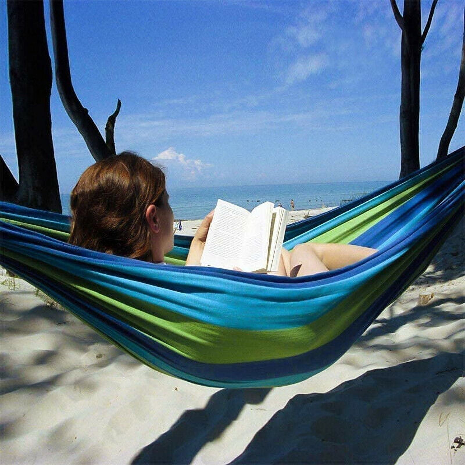 YouLoveIt Portable Camping Hammock 2 Person Cotton Hammock Travel Outdoor Tree Hammock Durable Canvas Fabric Hammock with Carrying Bag for Travel, Beach, Backyard, Camping