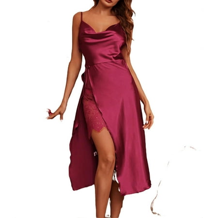 

Womens Nightgowns Sleepdress Plain Split Thigh Sleepshirts Red Violet S