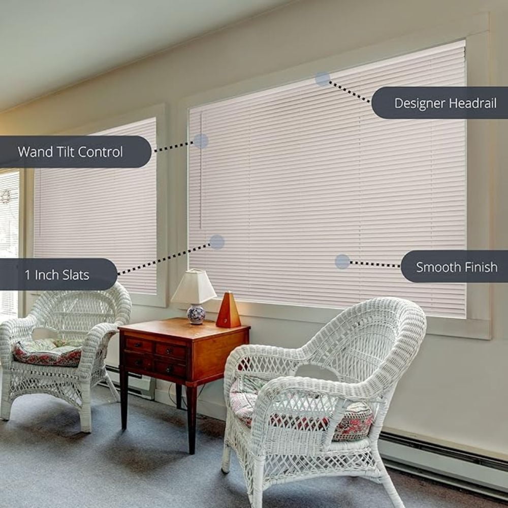 Cordless Light Filtering Mini Blind - 44 Inch Width, 64 Inch Length, 1" Slat Size - Alabaster - Cordless GII Morningstar Horizontal Windows Blinds for Interior by Achim Home Decor
