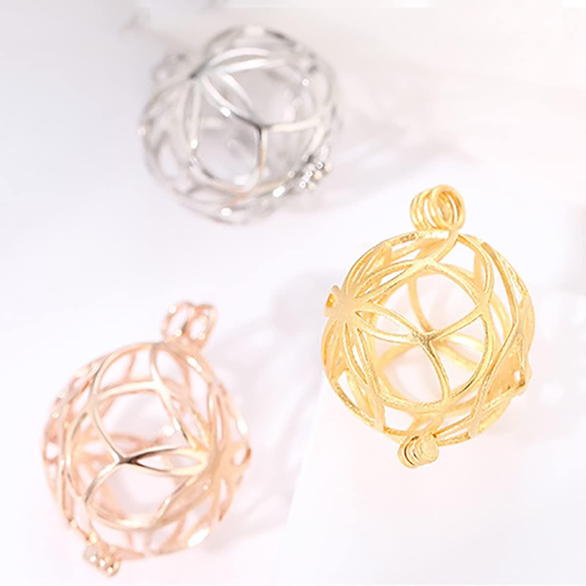 ABPETE 925 Sterling Silver Flower Pearl Cage, Openable Hollow Cage Lockets Pendant Cage, Charm Pendants for DIY Necklace Jewelry Making Women's Gift(Rose Gold)