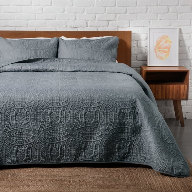 Dreamlab Colcha Ligera con 2 Fundas de Almohada Capitonado Ultra Suave. Hipoalergenico. Edrecolcha para Cama. Edredon para Verano y Todas las Estaciones. King Size 275 x 240 cm Moneda Azul Calmado Bod...