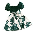 thumbnail image 2 of WOLLED Toddler Baby Girls Short Flare Sleeve Dresses 4-7y Kids Square Neck Floral Princess Dress Casual Square Neck Tutu Dress Summer Party Princess Dress with Bowknot, 2 of 11