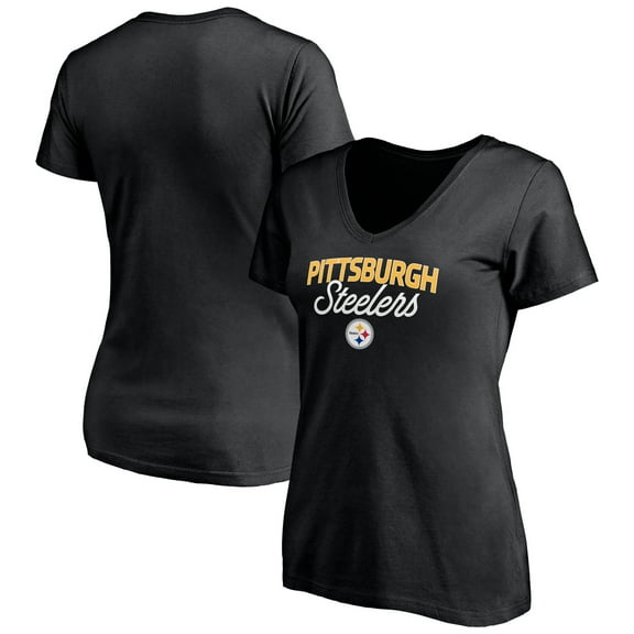 Women's Black Pittsburgh Steelers Depth Chart V-Neck T-Shirt