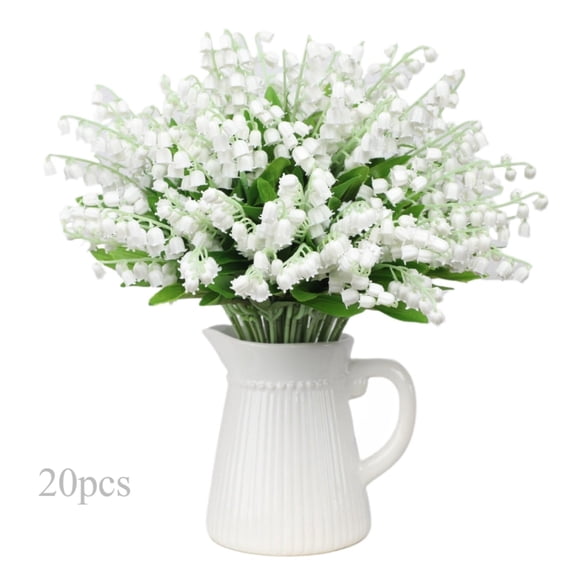 Artificial Lily of The Valley Faux Flowers 20pcs Bell Orchid Wedding Bouquet Home Garden Decoration13.77in（No Vase）