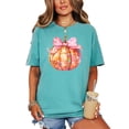thumbnail image 4 of Disco Fall Pumpkin Shirt for Women and Teens Girly Coquette Bow Pumpkin T-Shirt for Halloween Seafoam Shirt Adult Small, 4 of 4