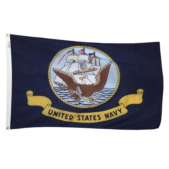 Valley Forge US Navy Flag, Nylon, 3' x 5', 100% Made in USA, Canvas Header, Heavy-Duty Brass Grommets, US Navy residential flag symbolizes our country's.., By Valley Forge