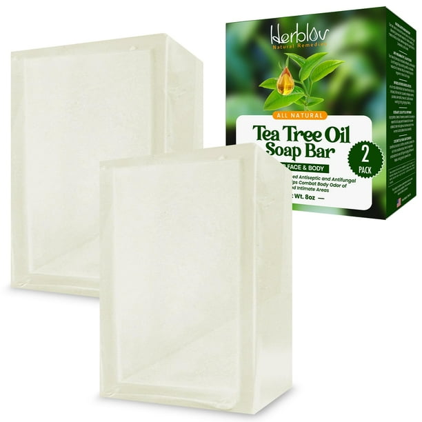 Herblov Barra de jabón de aceite de árbol de té para rostro y cuerpo, 4 onzas, limpiador de piel con remedio natural, jabón limpiador para el cuidado de la piel con infusión de aceite esencial puro pa
