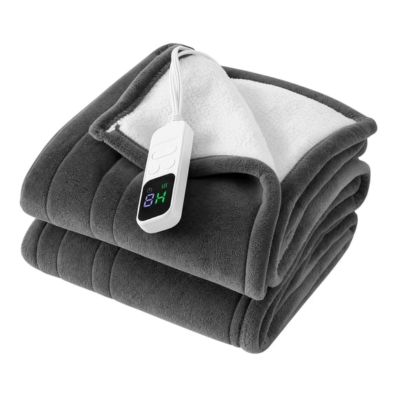JIOABL Thrown Size Electric Heated Blanket 60"x50" with Dual Zone Independent Control, Washable Flannel & Sherpa Fabric, 4 Heat Levels, Auto Shut-Off
