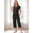 thumbnail image 4 of DARING DIVA Women's Capri Pajamas Short Sleeve Button Down Tops with Pants Set M Black, 4 of 7