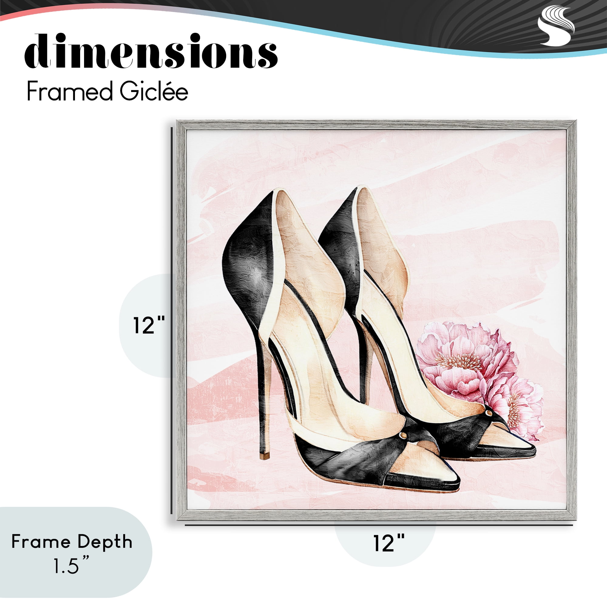 Stupell Industries Blush Glam Time Shoes Gray Framed Giclee Art, design by Kim Allen