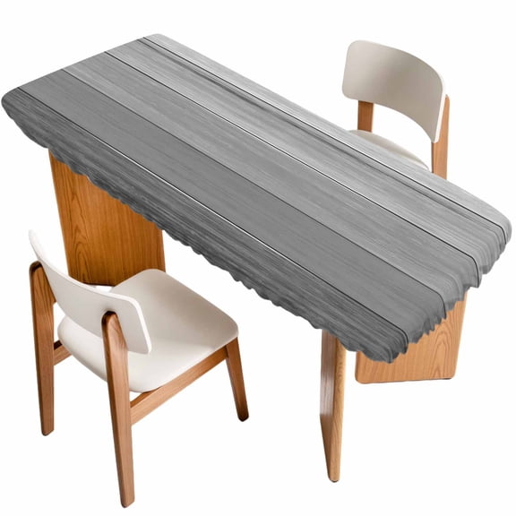 Grey Ombre Wooden Table Cloths for 8 Foot Rectangle Tables, Farmhouse Retro Gray Wood Gradient Patio Waterproof Elastic Fitted Tablecloths, Washable Rectangular Table Cover for Camping