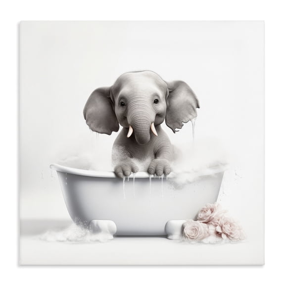 Stupell Industries Shabby Chic Baby Elephant Bath Canvas Art, 17 x 17, by Lazar Studio