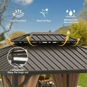Domi Outdoor Living 10x12 Hardtop Aluminum Metal Gazebo Canopy,w/Galvanized Steel Double Roof,Curtain&Netting