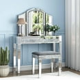 thumbnail image 5 of Modern Tri-fold Tabletop Vanity Mirror Makeup Tri-Folding Mirror Trifold Table Top Panel Frame Accent Decor with Faux Diamond, 5 of 10
