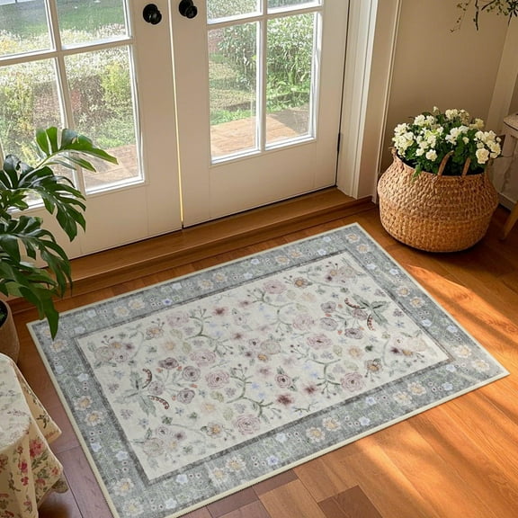 Balacho Farmhouse Floral Bohemian Faux Wool Area Rug, 2' x 3', Pink