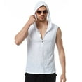 thumbnail image 2 of SWSMCLT Men's Tank Top Soft Cotton Fashion Workout Summer Spring Sleeveless Hoodie Hooded Vest Slim Fit Button Front Henley T Shirt White Small, 2 of 4