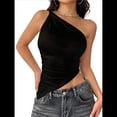 thumbnail image 1 of Blusa Asimétrica de Punto Sin Mangas con un Solo Hombro para Mujer, Estilo Y2K, Verano 2025 Negro XL, 1 of 8