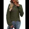 thumbnail image 2 of Camiseta Holgada Informal de Cuello Redondo y Larga Acanalada para Mujer, Ideal para y Otoño Verde S, 2 of 8