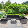 thumbnail image 1 of Patiojoy 6 PCS Patio Rattan Wicker Sectional Padded Sofa Chair Set w/Cushions, 1 of 8