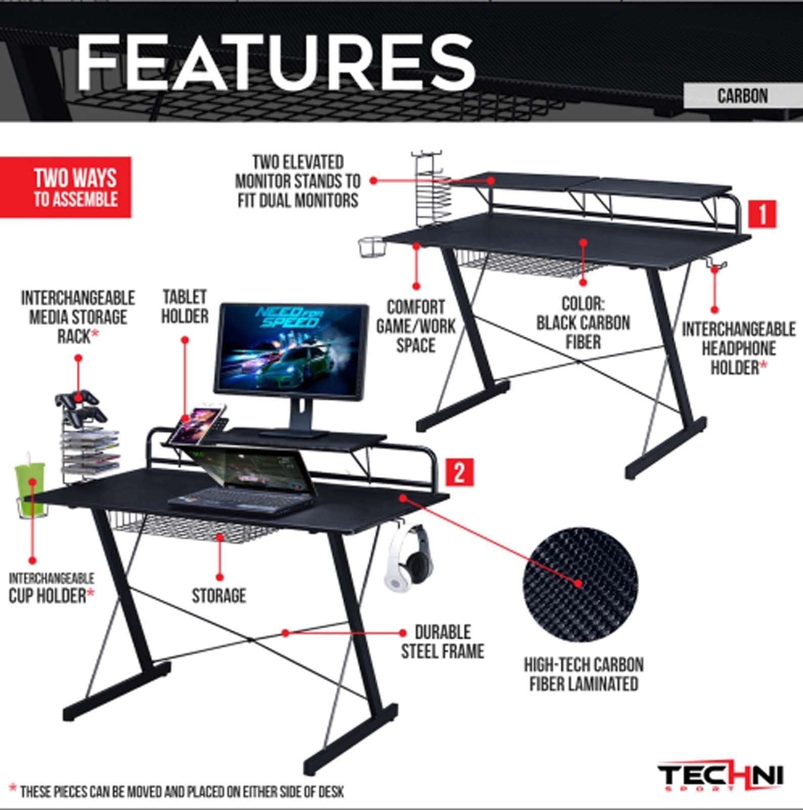 Carbon Fiber Gaming & Office Desk  Ergonomic Standing Desk with Built-In Shelves | Smart Height-Adjustable Electric Table for Home Office & Multi-Scene Use