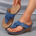 thumbnail image 4 of Wedge Sandals for Women Retro Flower Platform Flip Flops Buckle Strap Slip on Slides Summer Heels Beach Shoes Orthopedic Slippers Blue Size 6.5, 4 of 6