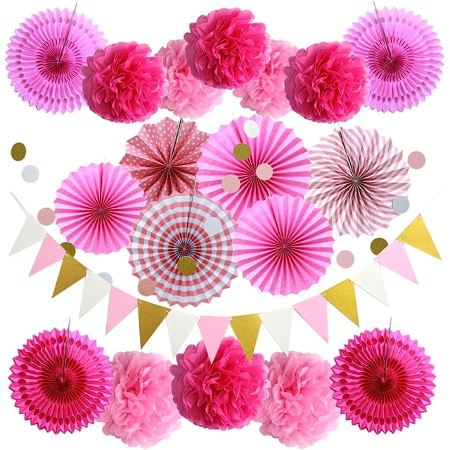 Yeacher Paper Fan Flowers,20pcs/Set Paper Fans Set Hanging Pinwheels Fan DIY Paper Craft for Wedding