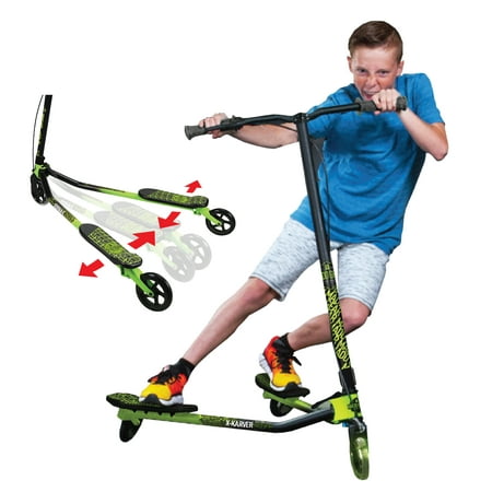 Scoter Engine MADD GEAR - X-KARVER PRO - Black Green - 3 in 1 Scooter with Light Up Wheel - Suits Boys & Girls Ages 8+ - Max Rider Weight 220lbs - 3 Year Manufacturers Warranty - Madd Gear Est. 2002 ()