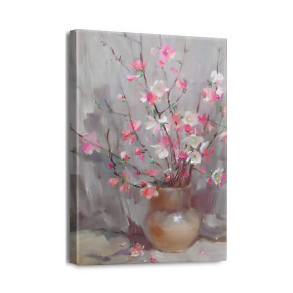 Décor Pop Preppy Botanique 12x16 Pouces Encadré Fleur Rose Art Mural sur Toile, Affiche Florale Abstraite, Peinture de Fleurs Sauvages Parfaite pour Chambre, Salle de Bain Ou Salon