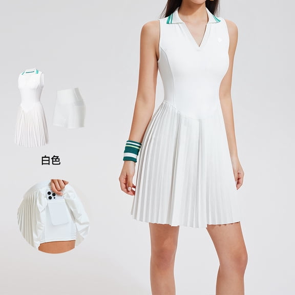 Top-kevin Women Pleated Tennis Skirt Set Two Piece Racerback Golf Outfits High Waisted Pickleball Skirt with Shorts