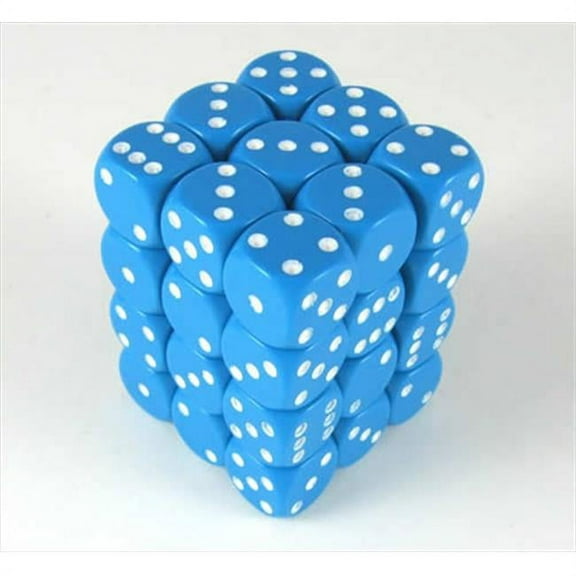 25816 Opaque Light Blue With White - 12 mm Six Sided Dice Set Of 36