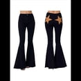 thumbnail image 3 of Pantalones Vaqueros Acampanados con Parches de Estrellas para Mujer, Cintura Media, Corte Acampanado, Elásticos, Pierna Recta, Ajustados. Negro L, 3 of 10