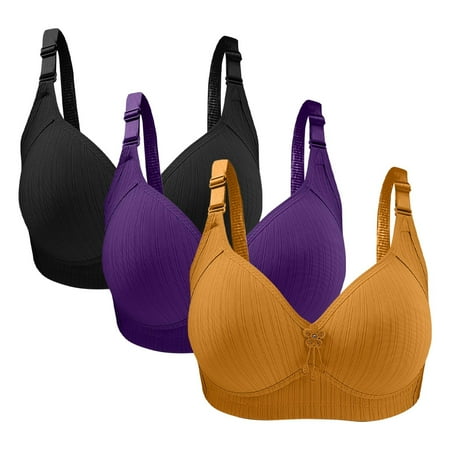 Bigersell Camisoles With Built In Bra Clearance 3pc Woman s Plus Size Solid Color Without Underwire Gathering Comfortable Bras Daily Bra Balconette Bra Style F-1227 Yellow 38/85