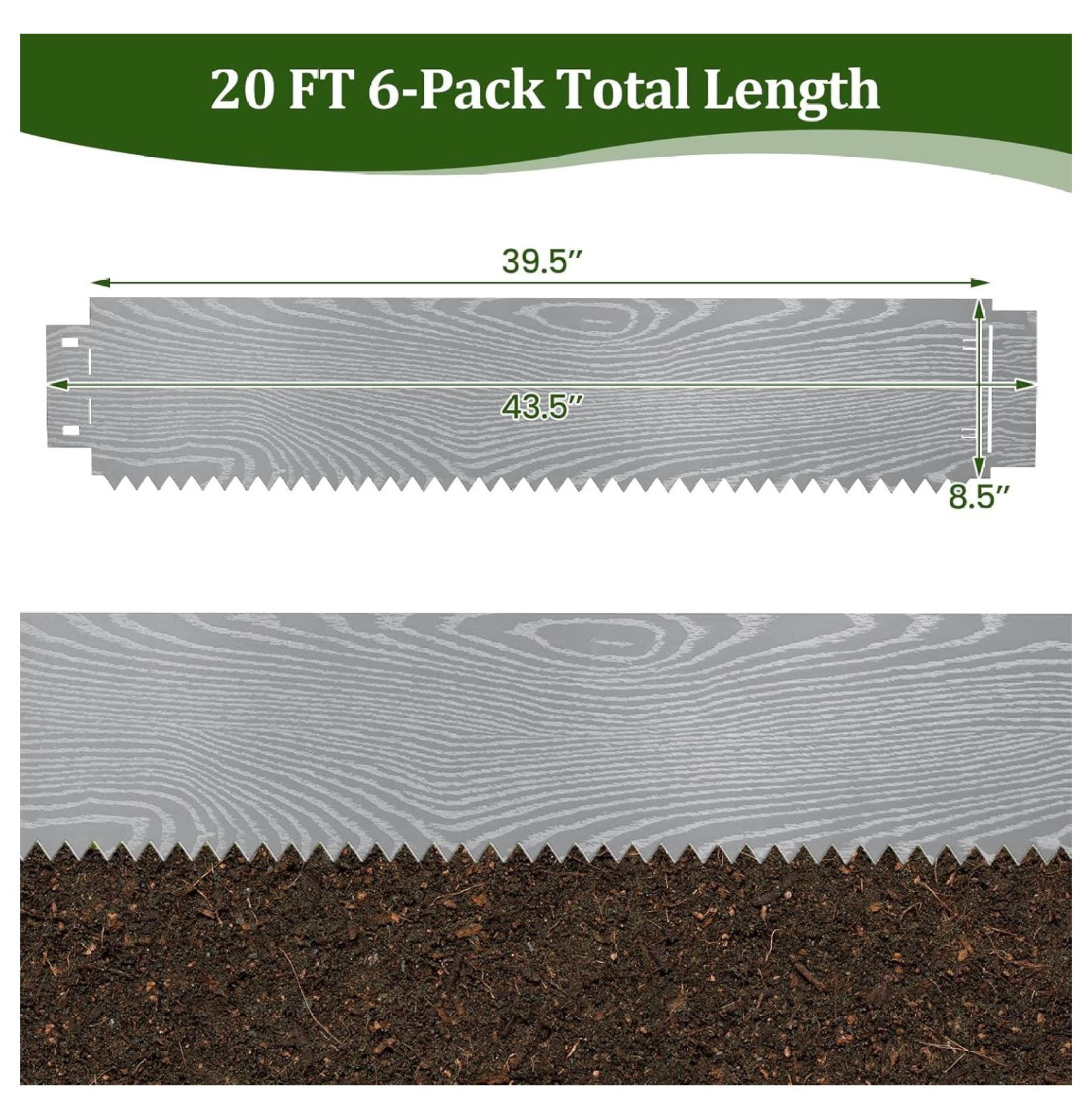 6 Pack Galvanized Steel Landscape Edging, 43.5" Lx8.5 H Heavy-Duty Metal Hammer-in Strips with Gloves, 20FT Garden Edging Border for Lawn Yard Flower Bed Paver Pathway