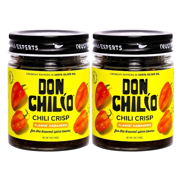 Don Chilio Chile Crisp – Crunchy Sliced Habanero Fried Chili Peppers in Hot Seasoned Oil – High Heat - Use as Topping, Sauce, Condiment, Salsa Alternative (5oz Jar Pack of 2)