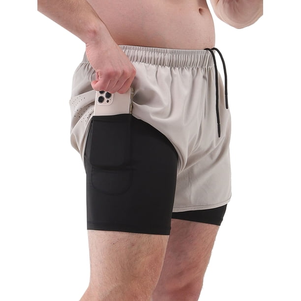 Pantalones cortos de hombres con forro 2 en 1 con bolsillos Pantalones cortos de secado rápido para correr Ciclismo Fitness Romacci Pantalones cortos de hombre