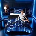 thumbnail image 3 of meiyoeat Neon Lights Twin Comforter Sets for Boys, Sci-Fi Blue White Gaming Bedding Set, Black Reversible 2-Piece, 1 Comforter and 1 Pillowcase, 3 of 6