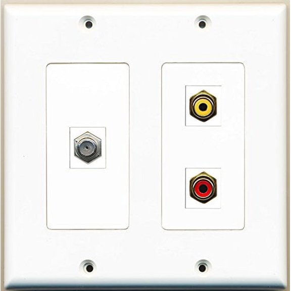 RiteAV - 1 Port RCA Red 1 Port RCA Yellow 1 Port Coax Cable TV- F-Type - 2 Gang Wall Plate