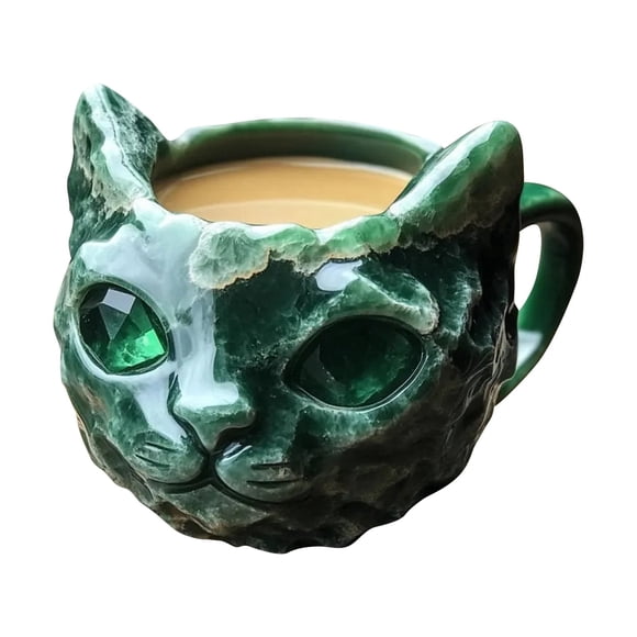 JJKBVCLO Crystal Cat Face Mug 8cm Resin Coffee Cup With Sparkling Gemstone Eyes Unique Faceted Design For Tea & Coffee Lovers